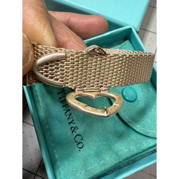 Tiffany & Co Somerset Buckle Bracelate Sterling Silver Heart Mesh 7" Wrist - Picture 10 of 10